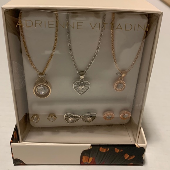 Adrienne Vittadini Jewelry - Three Pair Earring & Necklace Set - New In Gift Box